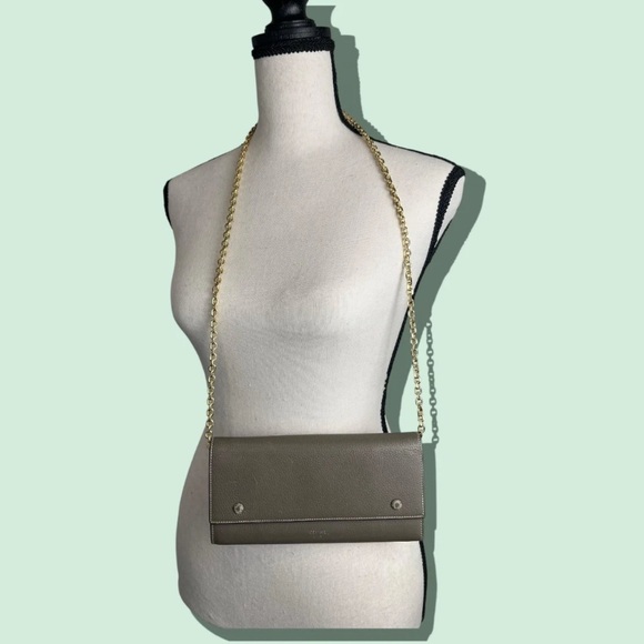 Céline Gray/Beige Leather Long Wallet with Chartreuse Interior EUC - Picture 1 of 7